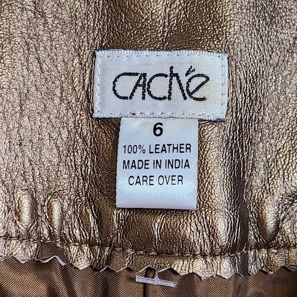 Cache Vintage 90s Leather Low Rise Bootcut Pants Y2K Metallic Bronze 6 NWT - Picture 5 of 9